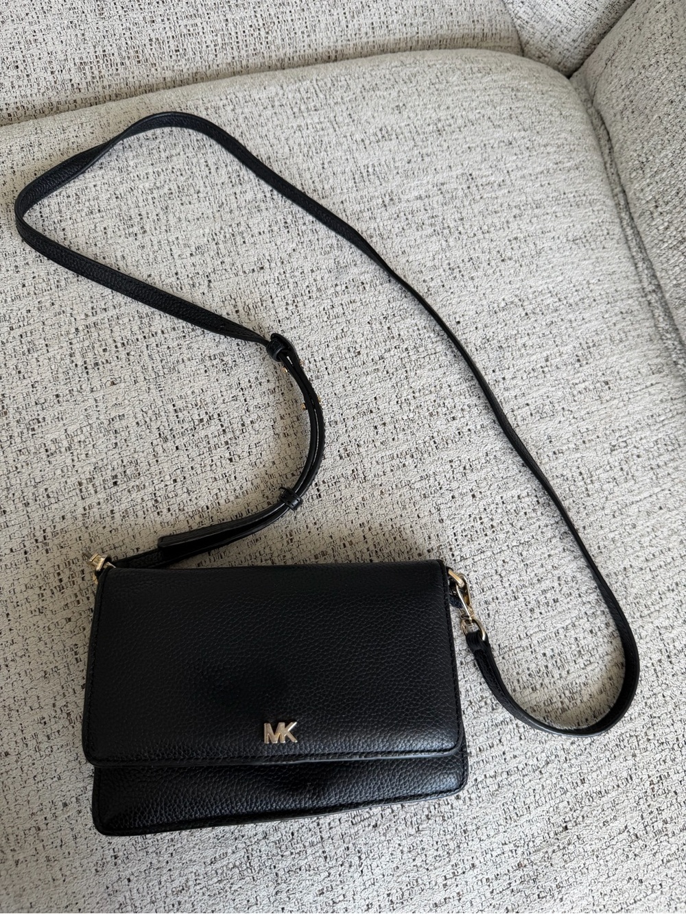 Michael Kors Black Pebbled Leather MK Crossbody